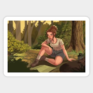 Woman on a Forest Hike Digital Painting Sticker